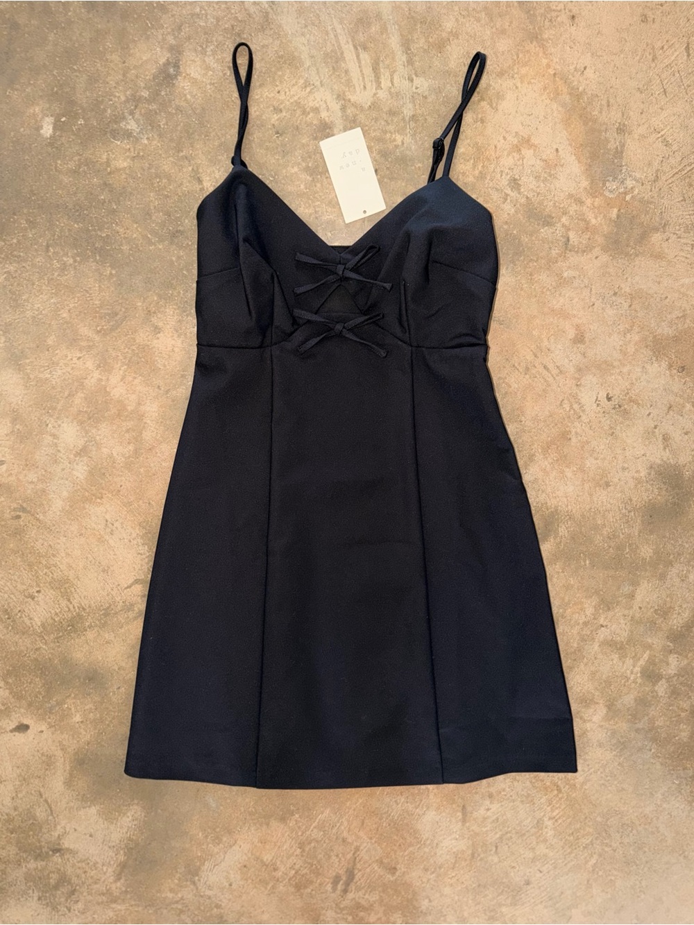 A New Day Black Bow Front Mini Dress Strappy Fit & Flare Size 2 NWT Cocktail